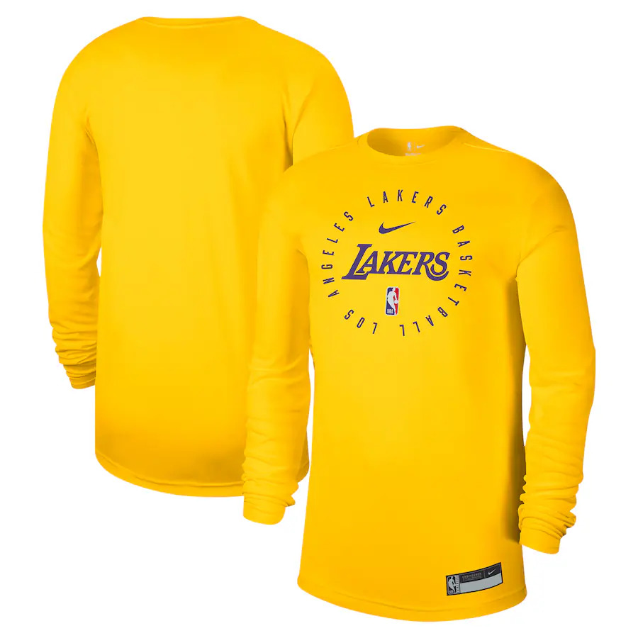 Men's Los Angeles Lakers Gold 2024/25 Legend On-Court Practice Long Sleeve T-Shirt Men's Los Angeles Lakers Gold 2024/25 Legend On-Court Practice Long Sleeve T-Shirt